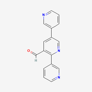 molecular formula C16H11N3O B13129208 2,5-Dipyridin-3-ylpyridine-3-carbaldehyde 