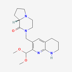 molecular formula C19H28N4O3 B13129522 (S)-2-((2-(Dimethoxymethyl)-5,6,7,8-tetrahydro-1,8-naphthyridin-3-yl)methyl)hexahydropyrrolo[1,2-a]pyrazin-1(2H)-one 