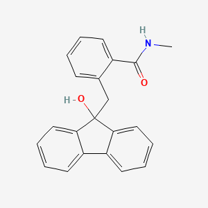 molecular formula C22H19NO2 B13129577 2-((9-Hydroxy-9H-fluoren-9-yl)methyl)-N-methylbenzamide CAS No. 2594-60-7