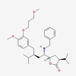 B1312958 (3S,5S)-5-((1S,3S)-1-(Benzylamino)-3-(4-methoxy-3-(3-methoxypropoxy)benzyl)-4-methylpentyl)-3-isopropyldihydrofuran-2(3H)-one CAS No. 361460-40-4