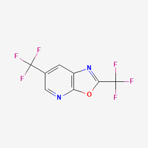 molecular formula C8H2F6N2O B13129840 2,6-Bis(trifluoromethyl)oxazolo[5,4-b]pyridine 