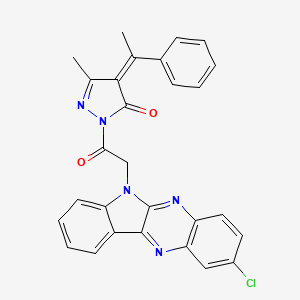 molecular formula C28H20ClN5O2 B13129867 3H-Pyrazol-3-one, 2,4-dihydro-2-((2-chloro-6H-indolo(2,3-b)quinoxalin-6-yl)acetyl)-5-methyl-4-(1-phenylethylidene)- CAS No. 119457-18-0