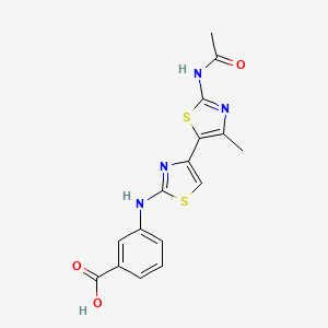 molecular formula C16H14N4O3S2 B13130043 3-((2'-Acetamido-4'-methyl-[4,5'-bithiazol]-2-yl)amino)benzoic acid 