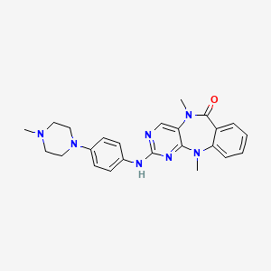 molecular formula C24H27N7O B13130400 5,11-dimethyl-2-((4-(4-methylpiperazin-1-yl)phenyl)amino)-5H-benzo[e]pyrimido[5,4-b][1,4]diazepin-6(11H)-one 