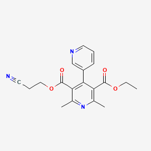 molecular formula C19H19N3O4 B13130475 3'-(2-Cyanoethyl)5'-ethyl2',6'-dimethyl-[3,4'-bipyridine]-3',5'-dicarboxylate 