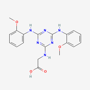 molecular formula C19H20N6O4 B13130513 N-[4,6-Bis(2-methoxyanilino)-1,3,5-triazin-2-yl]glycine CAS No. 62751-89-7