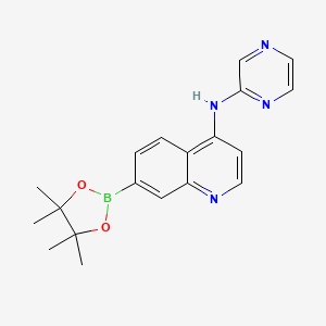 molecular formula C19H21BN4O2 B13130597 N-(Pyrazin-2-yl)-7-(4,4,5,5-tetramethyl-1,3,2-dioxaborolan-2-yl)quinolin-4-amine 