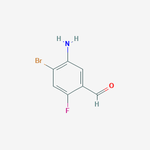 molecular formula C7H5BrFNO B13130643 5-Amino-4-bromo-2-fluorobenzaldehyde 