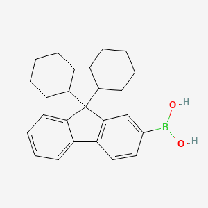 molecular formula C25H31BO2 B13131028 (9,9-Dicyclohexyl-9H-fluoren-2-YL)boronic acid CAS No. 768398-92-1