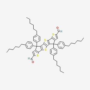 molecular formula C66H72O2S4 B13131076 3,3,13,13-Tetrakis(4-hexylphenyl)-7,10,17,20-tetrathiahexacyclo[9.9.0.02,9.04,8.012,19.014,18]icosa-1(11),2(9),4(8),5,12(19),14(18),15-heptaene-6,16-dicarbaldehyde 