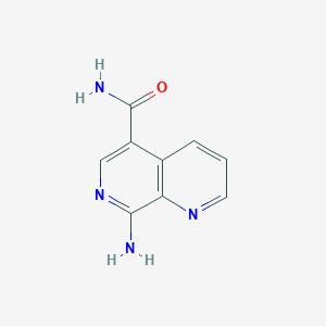 molecular formula C9H8N4O B13132020 8-Amino-1,7-naphthyridine-5-carboxamide 