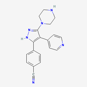 molecular formula C19H18N6 B13132248 4-(3-(Piperazin-1-yl)-4-(pyridin-4-yl)-1H-pyrazol-5-yl)benzonitrile 