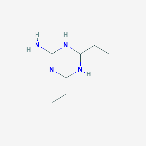 molecular formula C7H16N4 B13132416 4,6-Diethyl-1,4,5,6-tetrahydro-1,3,5-triazin-2-amine 