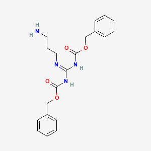 molecular formula C20H24N4O4 B13132700 Carbamic acid, [(3-aminopropyl)carbonimidoyl]bis-, bis(phenylmethyl) ester CAS No. 777834-93-2