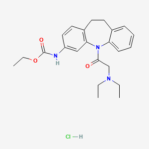 molecular formula C23H30ClN3O3 B13132820 Carbamic acid, (5-((diethylamino)acetyl)-10,11-dihydro-5H-dibenz(b,f)azepin-3-yl)-, ethyl ester, monohydrochloride CAS No. 105774-15-0