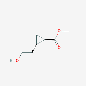 molecular formula C7H12O3 B13133236 Methyl trans-2-(2-hydroxyethyl)cyclopropane-1-carboxylate 