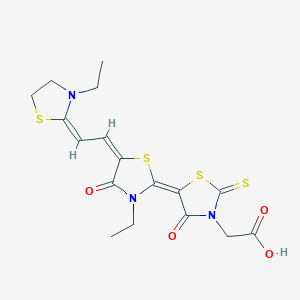 molecular formula C17H19N3O4S4 B13133266 2-[(5Z)-5-[(5E)-3-ethyl-5-[(2E)-2-(3-ethyl-1,3-thiazolidin-2-ylidene)ethylidene]-4-oxo-1,3-thiazolidin-2-ylidene]-4-oxo-2-sulfanylidene-1,3-thiazolidin-3-yl]acetic acid CAS No. 93857-81-9