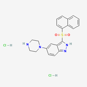 molecular formula C21H22Cl2N4O2S B13133604 3-(naphthalen-1-ylsulfonyl)-5-(piperazin-1-yl)-1H-indazole dihydrochloride 