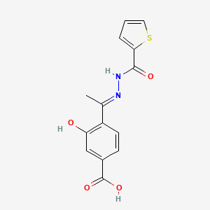 molecular formula C14H12N2O4S B13133764 2-Thiophenecarboxylicacid,2-[1-(4-carboxy-2-hydroxyphenyl)ethylidene]hydrazide 