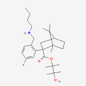 molecular formula C28H44FNO3 B13133993 3-Hydroxy-2,3-dimethylbutan-2-yl 2-(2-((butylamino)methyl)-5-fluorophenyl)-1,7,7-trimethylbicyclo[2.2.1]heptane-2-carboxylate 