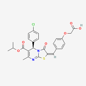 molecular formula C26H23ClN2O6S B13134014 2-[4-[(E)-[(5R)-5-(4-chlorophenyl)-7-methyl-3-oxo-6-propan-2-yloxycarbonyl-5H-[1,3]thiazolo[3,2-a]pyrimidin-2-ylidene]methyl]phenoxy]acetic acid 