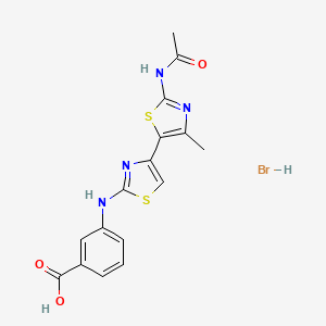 molecular formula C16H15BrN4O3S2 B13134105 3-((2'-Acetamido-4'-methyl-[4,5'-bithiazol]-2-yl)amino)benzoicacidhydrobromide 