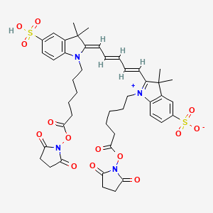 molecular formula C45H52N4O14S2 B13134112 1-[6-(2,5-dioxopyrrolidin-1-yl)oxy-6-oxohexyl]-2-[(1E,3E,5Z)-5-[1-[6-(2,5-dioxopyrrolidin-1-yl)oxy-6-oxohexyl]-3,3-dimethyl-5-sulfoindol-2-ylidene]penta-1,3-dienyl]-3,3-dimethylindol-1-ium-5-sulfonate 