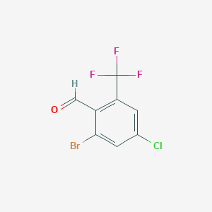 molecular formula C8H3BrClF3O B13134465 2-Bromo-4-chloro-6-(trifluoromethyl)benzaldehyde 