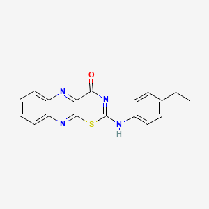 molecular formula C18H14N4OS B13134673 4H-1,3-Thiazino(5,6-b)quinoxalin-4-one, 2-((4-ethylphenyl)amino)- CAS No. 154371-13-8