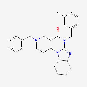 3-Benzyl-6-(3-methylbenzyl)-1,2,3,4,7a,8,9,10,11,11a-decahydrobenzo[4,5]imidazo[1,2-a]pyrido[3,4-e]pyrimidin-5(6H)-one