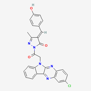 molecular formula C27H18ClN5O3 B13134855 3H-Pyrazol-3-one, 2,4-dihydro-2-((2-chloro-6H-indolo(2,3-b)quinoxalin-6-yl)acetyl)-4-((4-hydroxyphenyl)methylene)-5-methyl- CAS No. 119457-13-5