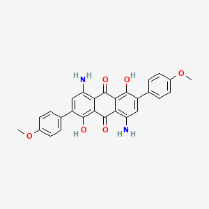 molecular formula C28H22N2O6 B13135230 4,8-Diamino-1,5-dihydroxy-2,6-bis(4-methoxyphenyl)anthraquinone CAS No. 79542-42-0