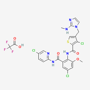 3-chloro-N-[4-chloro-2-[(5-chloropyridin-2-yl)carbamoyl]-6-methoxyphenyl]-4-[[2-(methylamino)imidazol-1-yl]methyl]thiophene-2-carboxamide;2,2,2-trifluoroacetic acid