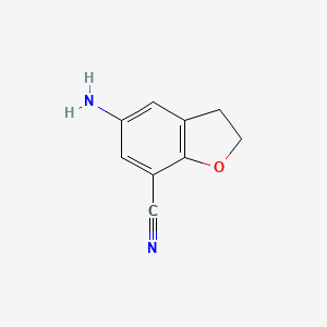 molecular formula C9H8N2O B13135407 5-Amino-2,3-dihydrobenzofuran-7-carbonitrile 