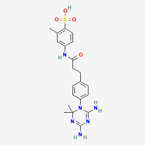 molecular formula C21H26N6O4S B13135456 4-{3-[4-(4,6-Diamino-2,2-dimethyl-1,3,5-triazin-1(2H)-yl)phenyl]propanamido}-2-methylbenzene-1-sulfonic acid CAS No. 28321-30-4