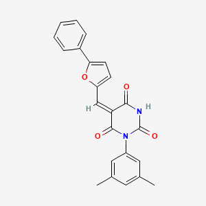 molecular formula C23H18N2O4 B13136946 (5E)-1-(3,5-dimethylphenyl)-5-[(5-phenylfuran-2-yl)methylidene]-1,3-diazinane-2,4,6-trione 