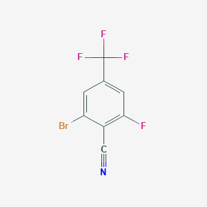 molecular formula C8H2BrF4N B13137649 2-Bromo-6-fluoro-4-(trifluoromethyl)benzonitrile 