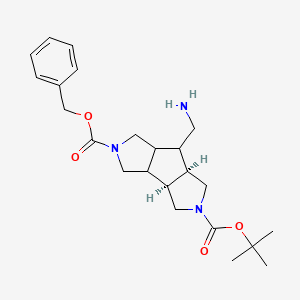 molecular formula C23H33N3O4 B13138320 4-O-benzyl 10-O-tert-butyl (1R,8R)-7-(aminomethyl)-4,10-diazatricyclo[6.3.0.02,6]undecane-4,10-dicarboxylate 