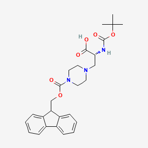 molecular formula C27H33N3O6 B13140673 (2R)-3-[4-(9H-fluoren-9-ylmethoxycarbonyl)piperazin-1-yl]-2-[(2-methylpropan-2-yl)oxycarbonylamino]propanoic acid 