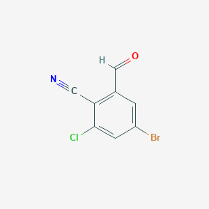 molecular formula C8H3BrClNO B13140781 4-Bromo-2-chloro-6-formylbenzonitrile 