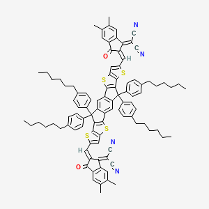 2-[(2E)-2-[[20-[(Z)-[1-(dicyanomethylidene)-5,6-dimethyl-3-oxoinden-2-ylidene]methyl]-12,12,24,24-tetrakis(4-hexylphenyl)-5,9,17,21-tetrathiaheptacyclo[13.9.0.03,13.04,11.06,10.016,23.018,22]tetracosa-1(15),2,4(11),6(10),7,13,16(23),18(22),19-nonaen-8-yl]methylidene]-5,6-dimethyl-3-oxoinden-1-ylidene]propanedinitrile