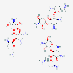 (2R,3R,4R,5R)-2-[(1S,2S,3R,4S,6R)-4,6-diamino-3-[(2R,3R,6R)-3-amino-6-[(1R)-1-aminoethyl]oxan-2-yl]oxy-2-hydroxycyclohexyl]oxy-5-methyl-4-(methylamino)oxane-3,5-diol;(2R,3R,4R,5R)-2-[(1S,2S,3R,4S,6R)-4,6-diamino-3-[(2R,3R,6S)-3-amino-6-(aminomethyl)oxan-2-yl]oxy-2-hydroxycyclohexyl]oxy-5-methyl-4-(methylamino)oxane-3,5-diol;(2R,3R,4R,5R)-2-[(1S,2S,3R,4S,6R)-4,6-diamino-3-[(2R,3R,6R)-3-amino-6-[(1R)-1-(methylamino)ethyl]oxan-2-yl]oxy-2-hydroxycyclohexyl]oxy-5-methyl-4-(methylamino)oxane-3,5-diol