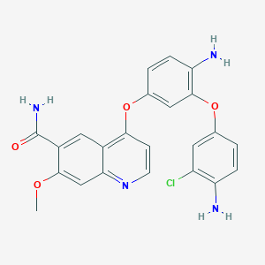 molecular formula C23H19ClN4O4 B13145850 4-(4-Amino-3-(4-amino-3-chlorophenoxy)phenoxy)-7-methoxyquinoline-6-carboxamide 