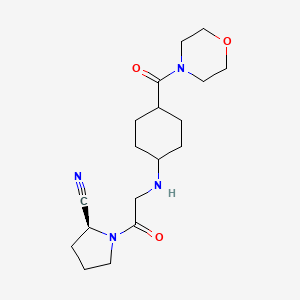 molecular formula C18H28N4O3 B13145957 2-Pyrrolidinecarbonitrile, 1-[2-[[trans-4-(4-morpholinylcarbonyl)cyclohexyl]amino]acetyl]-, (2S)- 