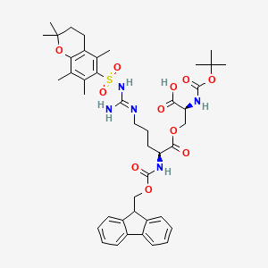 molecular formula C43H55N5O11S B13146009 5,10-Dioxa-2,8-diazadodecanoicacid,7-carboxy-3-[3-[[[[(3,4-dihydro-2,2,5,7,8-pentamethyl-2H-1-benzopyran-6-yl)sulfonyl]amino]iminomethyl]amino]propyl]-11,11-dimethyl-4,9-dioxo-,1-(9H-fluoren-9-ylmethyl)ester,(3S,7S)- 