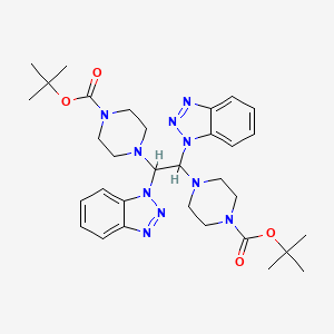 molecular formula C32H44N10O4 B13146195 Tert-butyl 4-[1,2-bis(benzotriazol-1-yl)-2-[4-[(2-methylpropan-2-yl)oxycarbonyl]piperazin-1-yl]ethyl]piperazine-1-carboxylate 