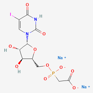 molecular formula C11H12IN2Na2O10P B13146451 Sodium 2-((((2R,3S,4S,5R)-3,4-dihydroxy-5-(5-iodo-2,4-dioxo-3,4-dihydropyrimidin-1(2H)-yl)tetrahydrofuran-2-yl)methoxy)oxidophosphoryl)acetate 