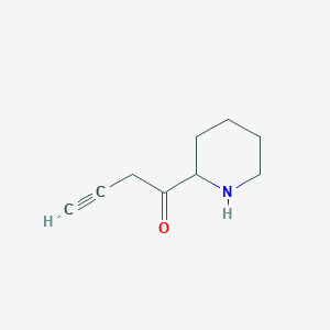 molecular formula C9H13NO B13146609 1-(Piperidin-2-yl)but-3-yn-1-one 