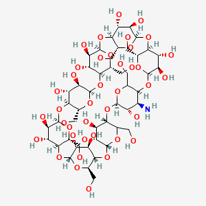 molecular formula C48H81NO39 B13146679 (1S,3R,6S,8S,10R,11S,13R,15R,16S,18R,20R,21S,23R,25R,26S,28R,30R,31S,33R,35R,36S,38R,41R,42R,43R,44R,45R,46R,47R,48R,49R,50R,51R,52R,53R,54R,55S,56S)-55-amino-5,10,15,20,25,30,35,40-octakis(hydroxymethyl)-2,4,7,9,12,14,17,19,22,24,27,29,32,34,37,39-hexadecaoxanonacyclo[36.2.2.23,6.28,11.213,16.218,21.223,26.228,31.233,36]hexapentacontane-41,42,43,44,45,46,47,48,49,50,51,52,53,54,56-pentadecol 