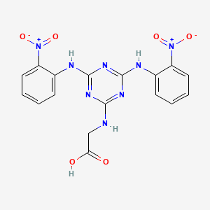 molecular formula C17H14N8O6 B13146796 N-[4,6-Bis(2-nitroanilino)-1,3,5-triazin-2-yl]glycine CAS No. 65052-16-6